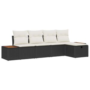 vidaXL Garten-Sofa-Set mit Kissen 5 pcs Schwarz Poly Rattan