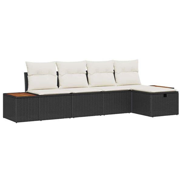 vidaXL Garten-Sofa-Set mit Kissen 5 pcs Schwarz Poly Rattan