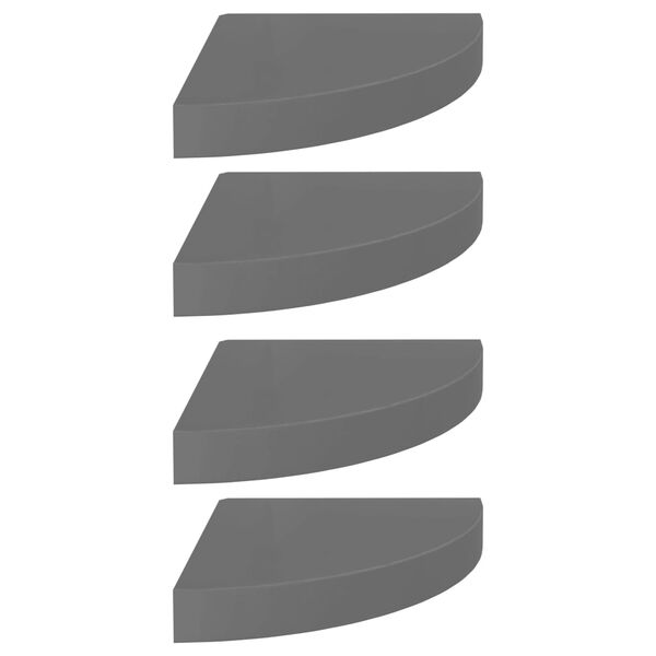 vidaXL Eck-Schweberegale 4 Stk. Hochglanz-Grau 25x25x3,8 cm MDF