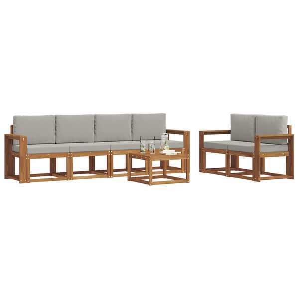 vidaXL Outdoor-Sofagarnitur mit Kissen 7 pcs Nat&uuml;rlich und Hellgrau