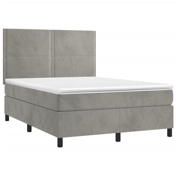 vidaXL Boxspringbett mit Matratze & LED Hellgrau 140x190 cm Samt