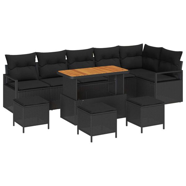 vidaXL Garten-Sofa-Set mit Kissen 10 pcs Schwarz Poly Rattan