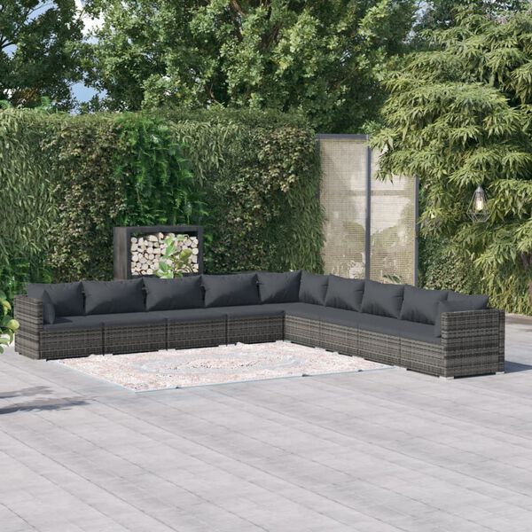 vidaXL 9-tlg. Garten-Lounge-Set mit Kissen Poly Rattan Grau