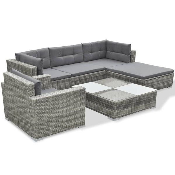 vidaXL 6-tlg. Garten-Lounge-Set mit Kissen Poly Rattan Grau