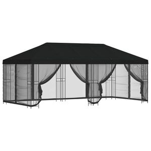 vidaXL Pavillon mit Seitenw&auml;nden 6 x 3 m Schwarz Polyester und Stahl
