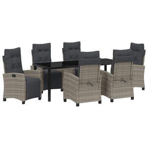 vidaXL Garten Essgruppe mit Kissen 7 pcs Grau Poly-Rattan