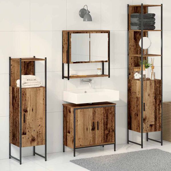 vidaXL Badezimmermöbel Set mit Speicher 4 pcs Braun 33 x 33 x 185.5 cm
