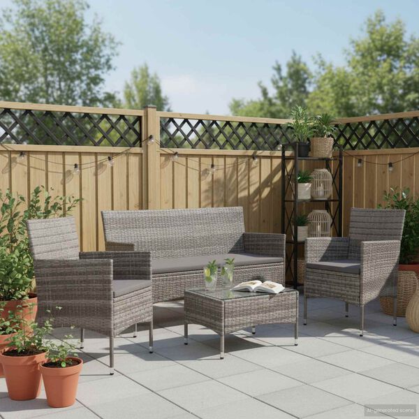 vidaXL 4-tlg. Garten-Lounge-Set mit Auflagen Poly Rattan Grau