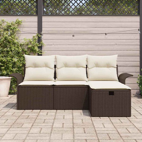 vidaXL Garten-Sofa-Set mit Kissen mit Speicher 4 pcs Braun Poly Rattan