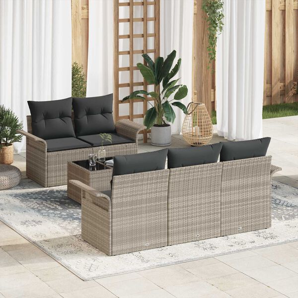 vidaXL Garten-Sofa-Set mit Kissen 6 pcs Hellgrau und Dunkelgrau