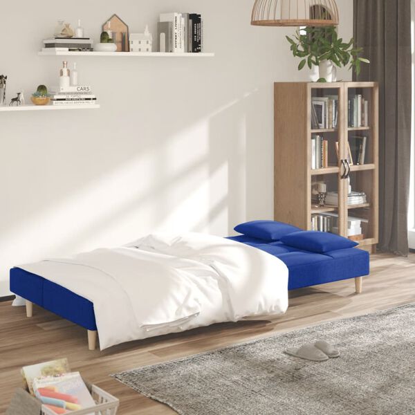 vidaXL Schlafsofa 2-Sitzer mit 2 Kissen Blau Stoff