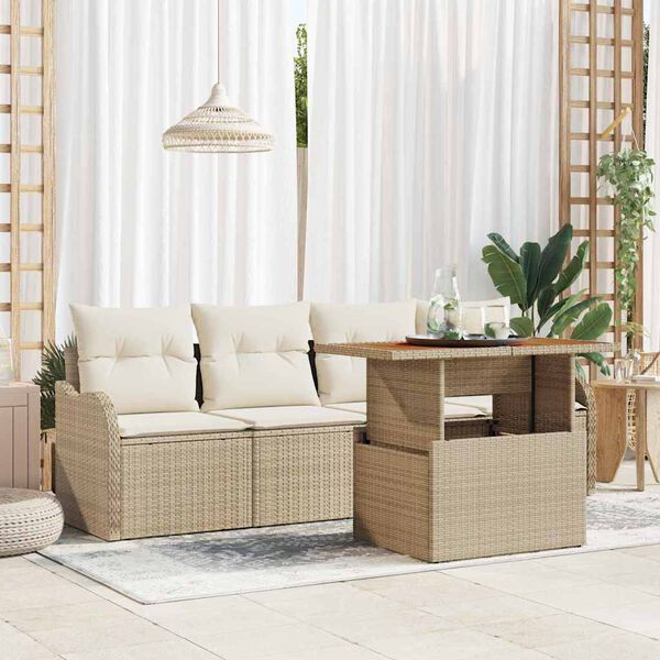 vidaXL Gartensofa-set mit Kissen 5 pcs Beige und Creme Poly-Rattan