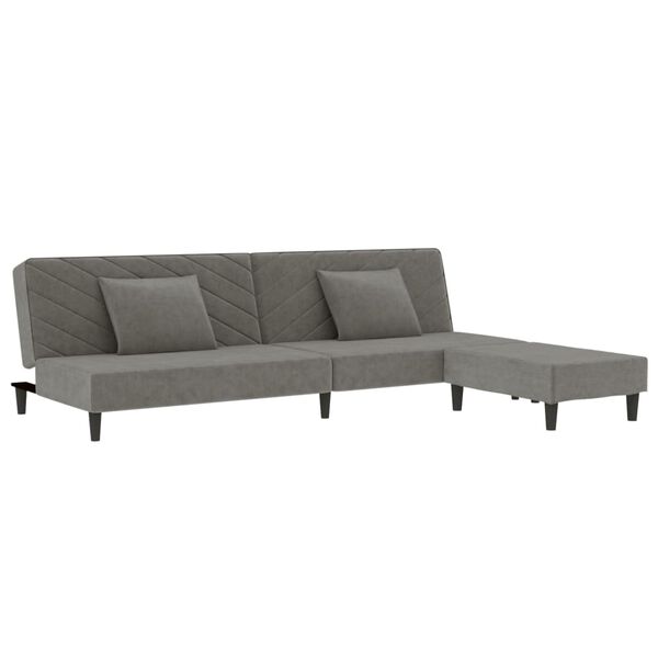 vidaXL Schlafsofa 2-Sitzer mit 2 Kissen und Fu&szlig;hocker Hellgrau Samt