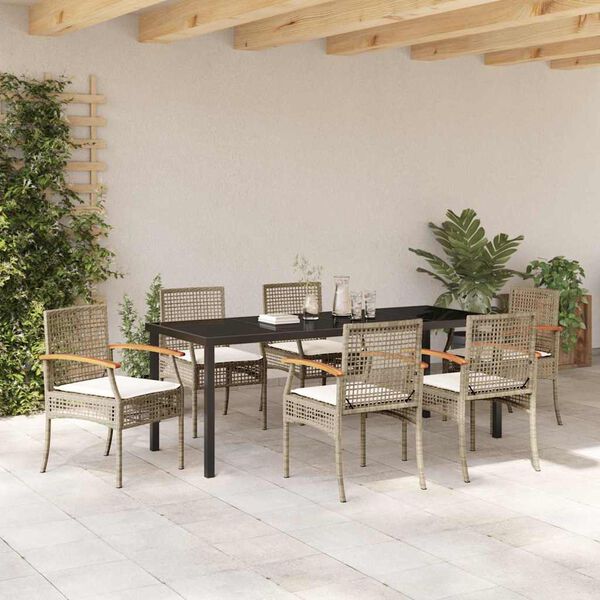 vidaXL Garten Essgruppe 7 pcs Beige Poly-Rattan