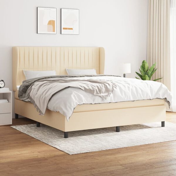 vidaXL Boxspringbett mit Matratze Creme 180x200 cm Stoff