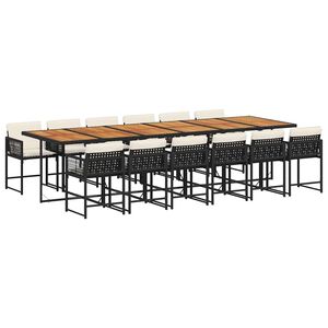 vidaXL 13-tlg. Garten-Essgruppe mit Kissen Schwarz Poly Rattan
