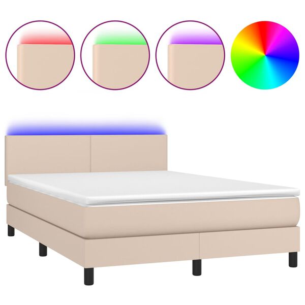 vidaXL Boxspringbett mit Matratze & LED Cappuccino-Braun 140x200cm