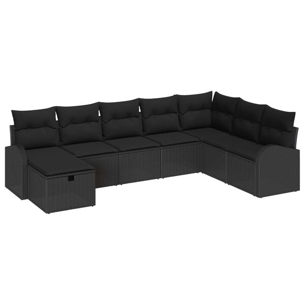 vidaXL Sofa Set mit Kissen mit Speicher Schwarz Poly-Rattan