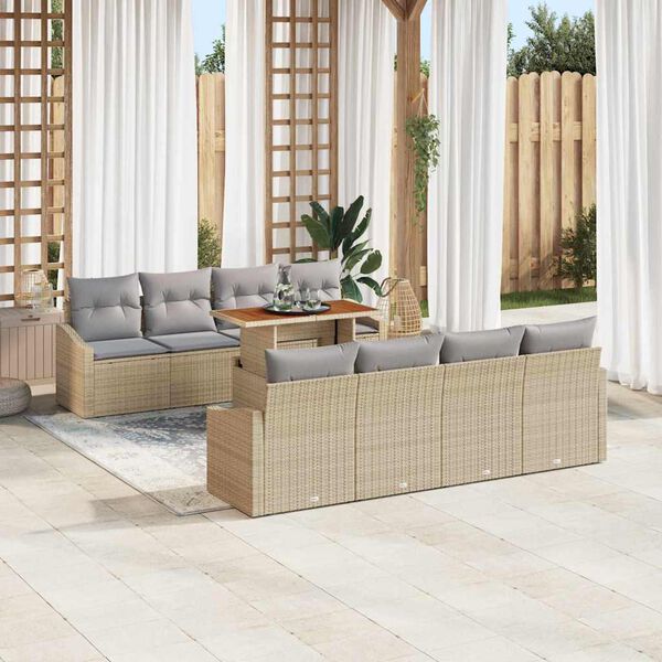 vidaXL Garten-Sofa-Set mit Speicher 9 pcs Beige Poly Rattan