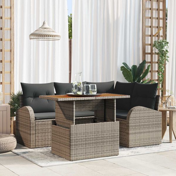 vidaXL Garten-Sofa-Set mit Speicher 5 pcs Grau Poly Rattan