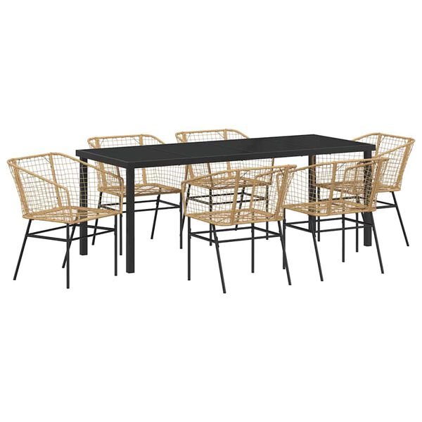 vidaXL Garten Essgruppe 7 pcs Braun Poly-Rattan