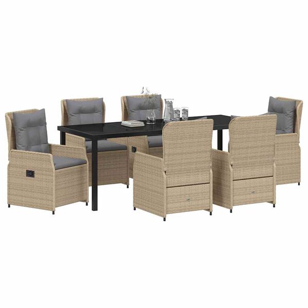 vidaXL Garten Essgruppe 7 pcs Beige und Hellgrau Poly-Rattan