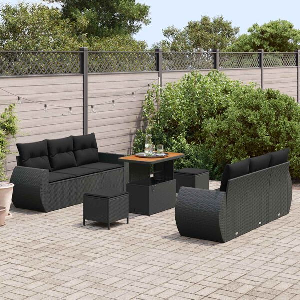 vidaXL Gartensofa-set mit Kissen 9 pcs Schwarz Poly-Rattan