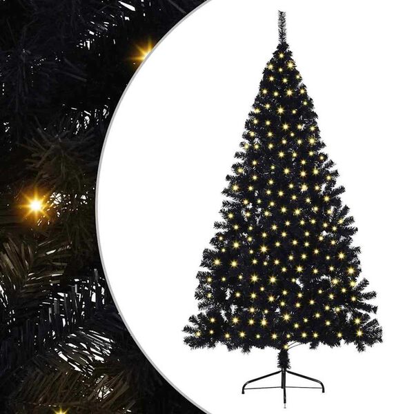 vidaXL K&uuml;nstlicher vorbeleuchteter Weihnachtsbaum Schwarz 210 cm PVC