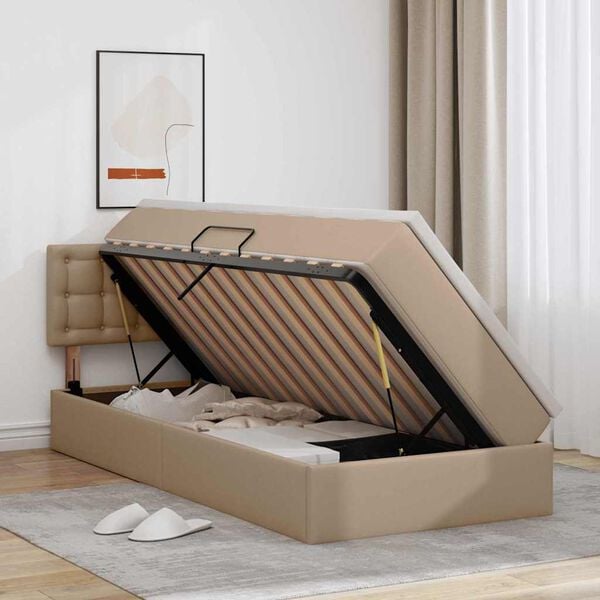 vidaXL Bett mit Stauraum und LED Cappuccino 90 x 190 cm Kunstleder