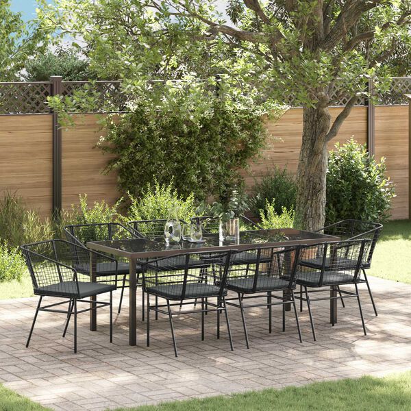 vidaXL Garten Essgruppe 9 pcs Schwarz Poly-Rattan