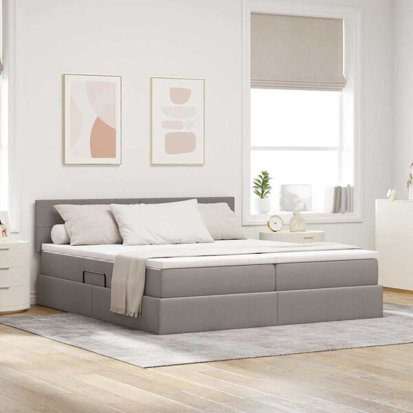 vidaXL Bett mit LED-Lichtleisten mit Kopfteil Taupe 180 x 200 cm Stoff