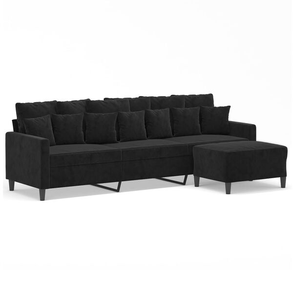 vidaXL 3-Sitzer-Sofa mit Hocker Schwarz 210 cm Samt