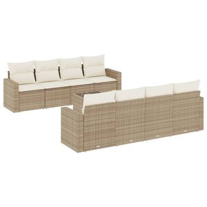 vidaXL 9-tlg. Garten-Sofagarnitur mit Kissen Beige Poly Rattan