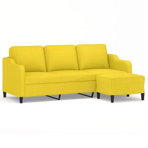 vidaXL 3-Sitzer-Sofa mit Hocker Hellgelb 180 cm Stoff