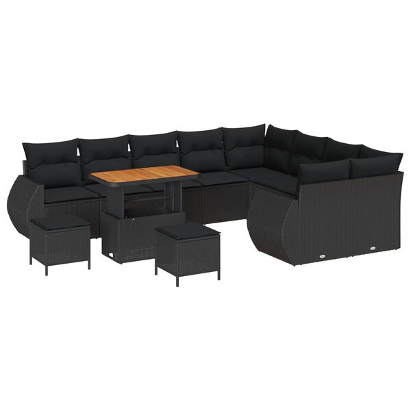 vidaXL Garten-Sofa-Set mit Kissen mit Speicher 12 pcs Schwarz
