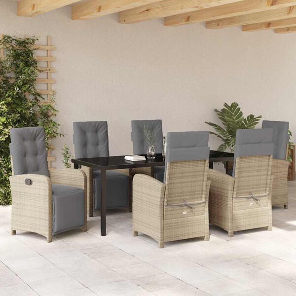 vidaXL Garten Essgruppe mit Kissen 7 pcs Beige Poly-Rattan