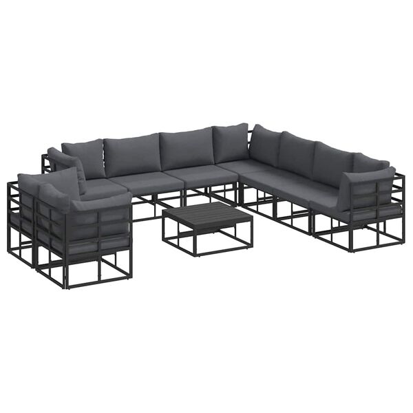 vidaXL Garten-Sofa-Set mit Kissen 10 pcs Schwarz Aluminium