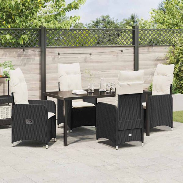 vidaXL Garten Essgruppe mit Kissen 5 pcs Schwarz Poly Rattan