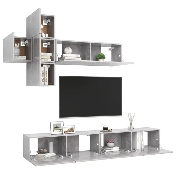vidaXL 7-tlg. TV-Schrank-Set Betongrau Holzwerkstoff
