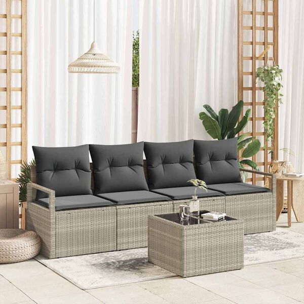 vidaXL Sofa Set mit Kissen 5 pcs Hellgrau und Dunkelgrau Poly-Rattan