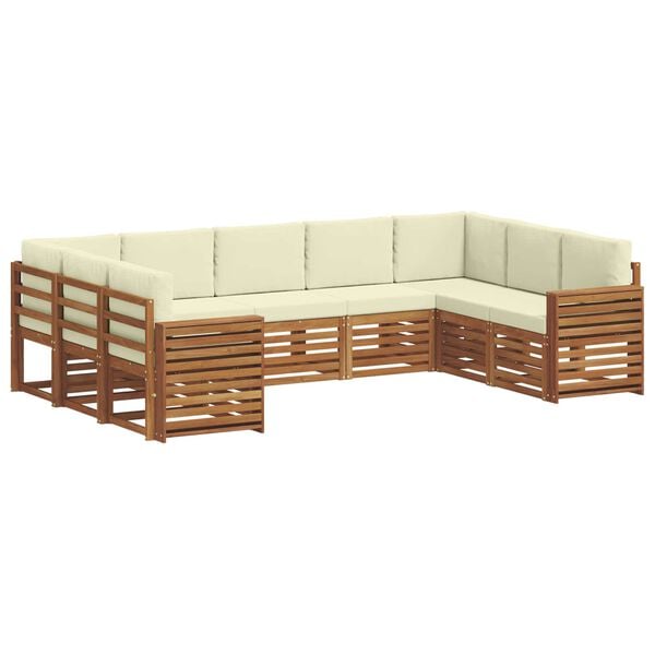 vidaXL Ecksofa Set mit Kissen 9 pcs Natur und Creme Massivholz Akazie
