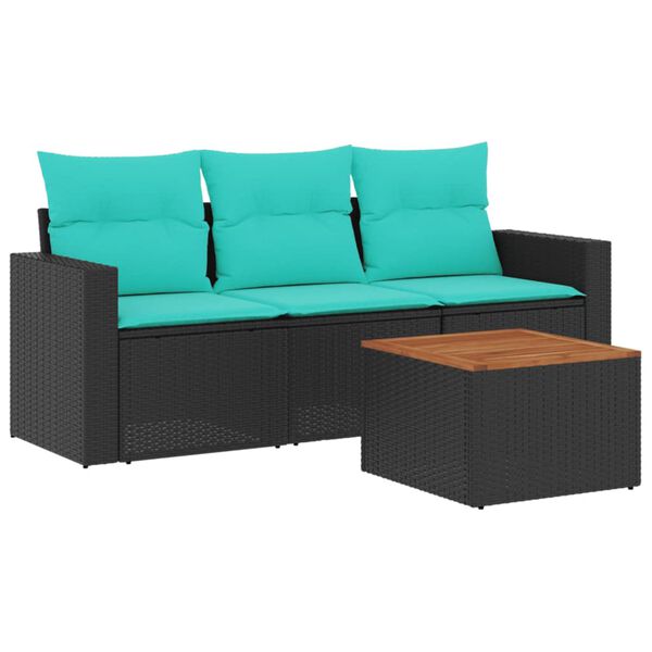vidaXL 4-tlg. Garten-Sofagarnitur mit Kissen Schwarz Poly Rattan