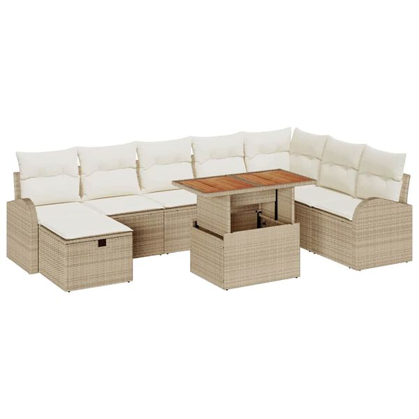 vidaXL Gartensofa-set mit Kissen mit Speicher 9 pcs Beige Poly-Rattan