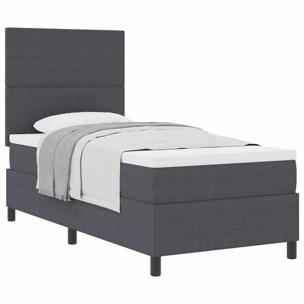vidaXL Boxspringbett Dunkelgrau und Wei&szlig; 193 x 90 x 128 cm Cordstoff