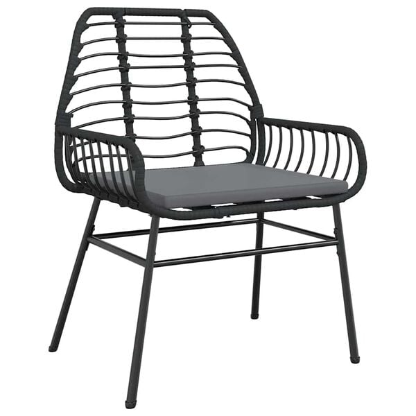vidaXL 3-tlg. Garten-Essgruppe mit Kissen Schwarz Poly Rattan Glas