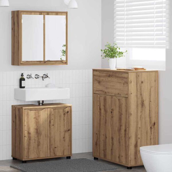vidaXL Badezimmerm&ouml;bel-Set mit Regal 3 pcs Artisan-Eiche Holzwerkstoff