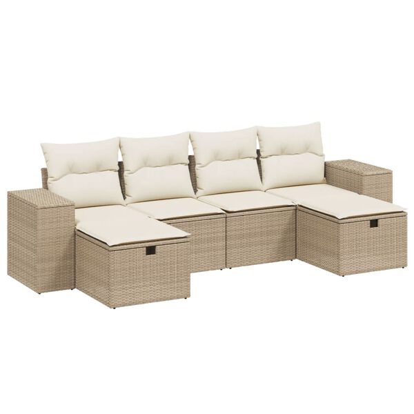 vidaXL 6-tlg. Garten-Sofagarnitur mit Kissen Beige Poly Rattan