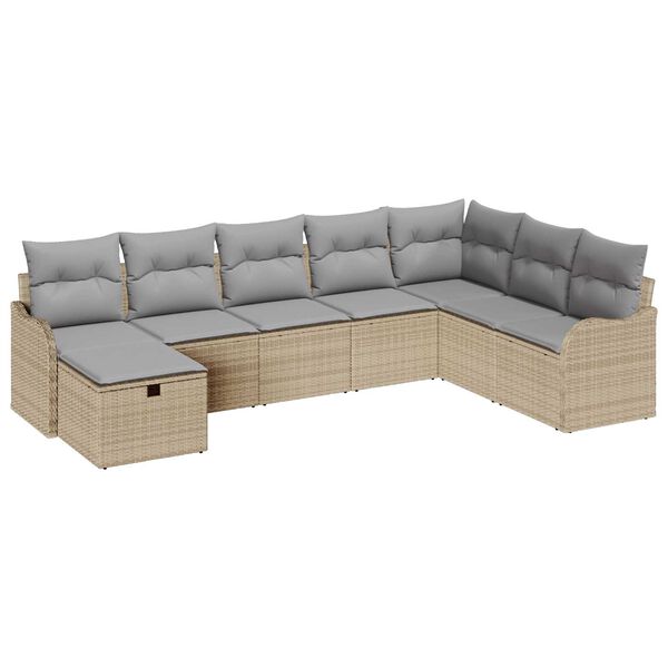 vidaXL Sofa Set mit Kissen mit Speicher Beige und Hellgrau Poly-Rattan