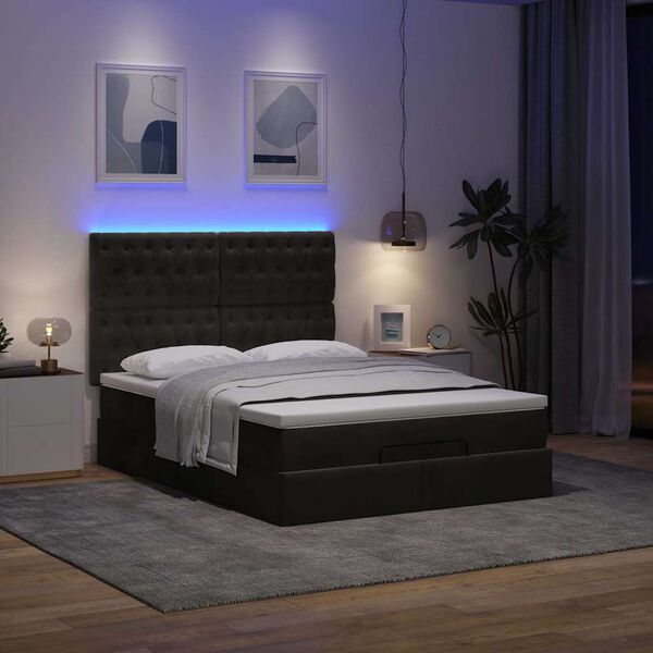 vidaXL Ottoman-Bett mit Matratzen & LEDs Schwarz 140x200 cm Samt
