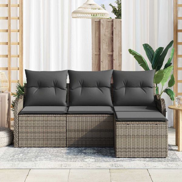 vidaXL Garten-Sofa-Set mit Kissen 4 pcs Grau Poly Rattan